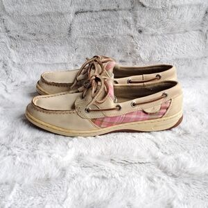 Sperry top-sider boat slip on cream pink  shoes. Size 8.